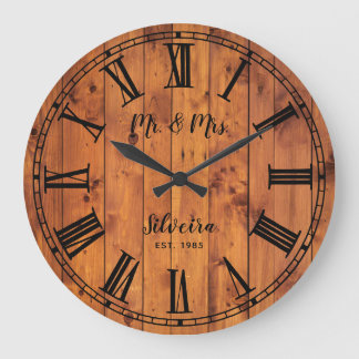 Hochzeitstag Rustikales Holz Mr. Mrs. Country Große Wanduhr
