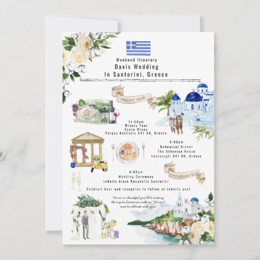 Hochzeitstag | Santorini Griechenland Einladung (Vorderseite)