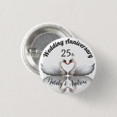 Hochzeitstag Schwanenpaar weiß Button (Vorne & Hinten)