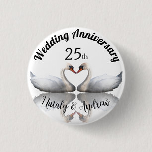 Hochzeitstag Schwanenpaar weiß Button