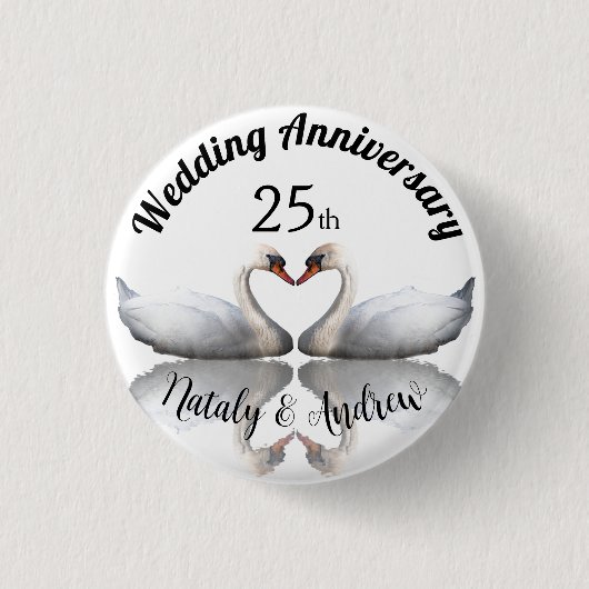 Hochzeitstag Schwanenpaar weiß Button (Vorderseite)