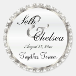 Hochzeitstag Silber und Weiß Satin & Imitate Diama Runder Aufkleber