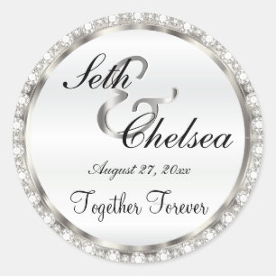 Hochzeitstag Silber und Weiß Satin & Imitate Diama Runder Aufkleber