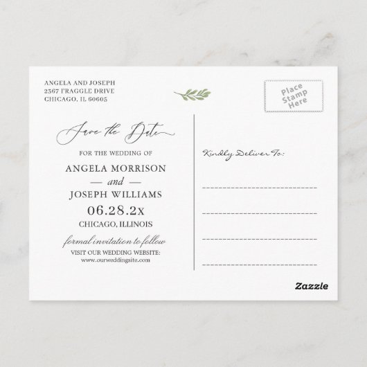 Hochzeitstag speichern Eukalyptus Sonnenblume Postkarte (Rückseite)