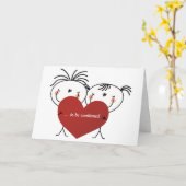 Hochzeitstag-Strichmännchen-Paar mit Herz Karte (Gelbe Blume)