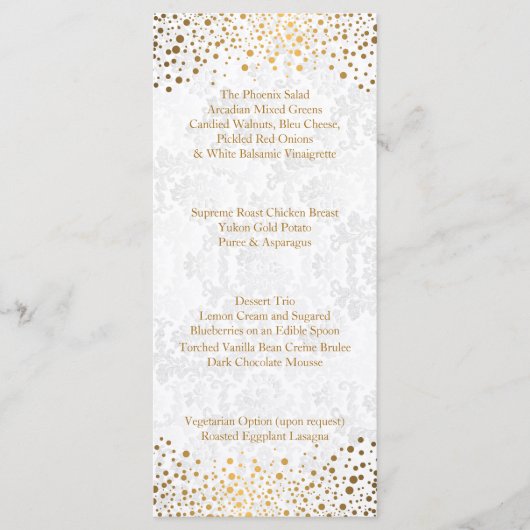Hochzeitstag Trendy Gold Dots Menükarte (Vorderseite)