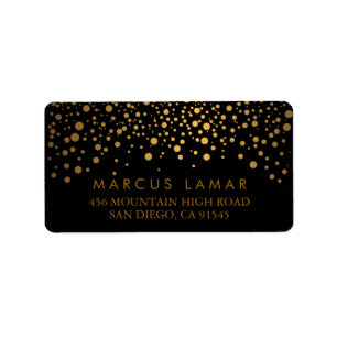 Hochzeitstag Trendy Gold Punkte auf schwarz Adressaufkleber