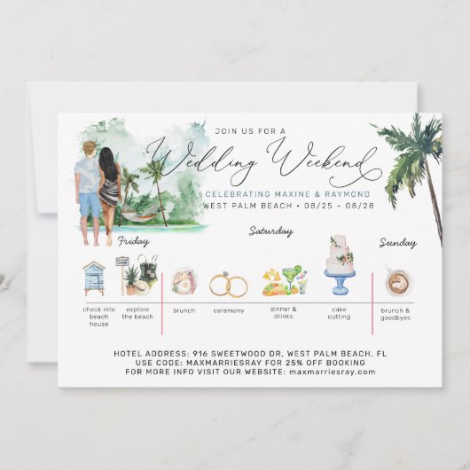 Hochzeitstag | Tropischer Strand Einladung (Vorderseite)