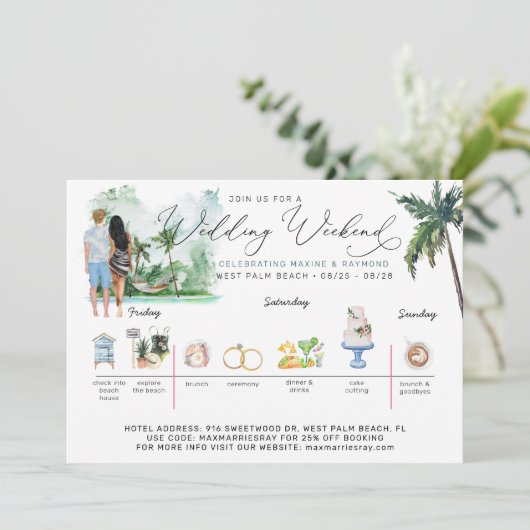 Hochzeitstag | Tropischer Strand Einladung (Stehend Vorderseite)