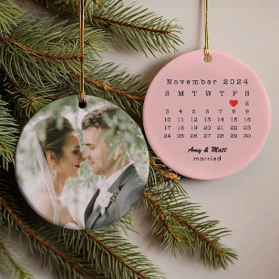 Hochzeitstag und Hochzeitstag Foto zurück Ornament