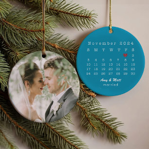 Hochzeitstag und Hochzeitstag Foto zurück Ornament