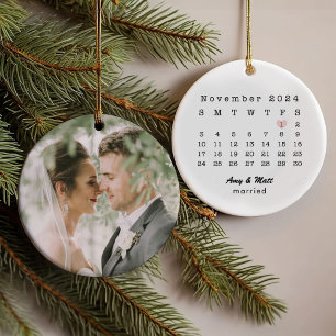 Hochzeitstag und Hochzeitstag Foto zurück Ornament