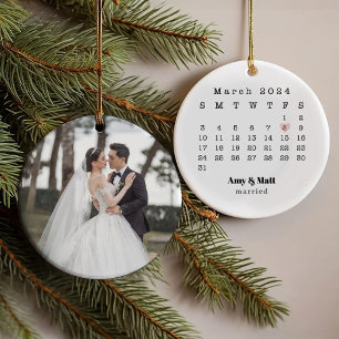 Hochzeitstag und Hochzeitstag Foto zurück Ornament