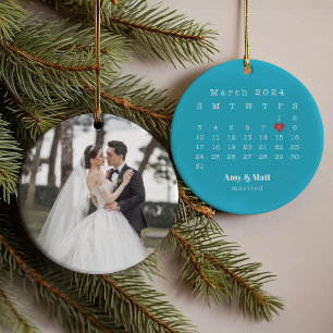 Hochzeitstag und Hochzeitstag Foto zurück Ornament