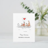 Hochzeitstag Verheiratete Couple Heart Canoe Postkarte (Stehend Vorderseite)