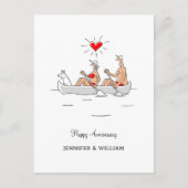 Hochzeitstag Verheiratete Couple Heart Canoe Postkarte (Vorderseite)
