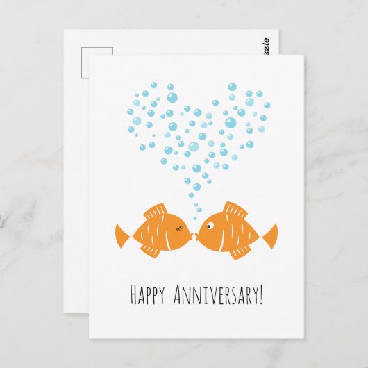 Hochzeitstag Verheirateter Herzfisch Postkarte (Vorne/Hinten)