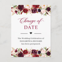 Hochzeitstag verschoben Burgundy Red Blush Floral