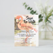 Hochzeitstag Vintag Pink Flamingo Artistic Ankündigungspostkarte (Stehend Vorderseite)