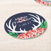 Hochzeitstag von Hirschen und Peonies Runder Pappuntersetzer (Angewinkelt)
