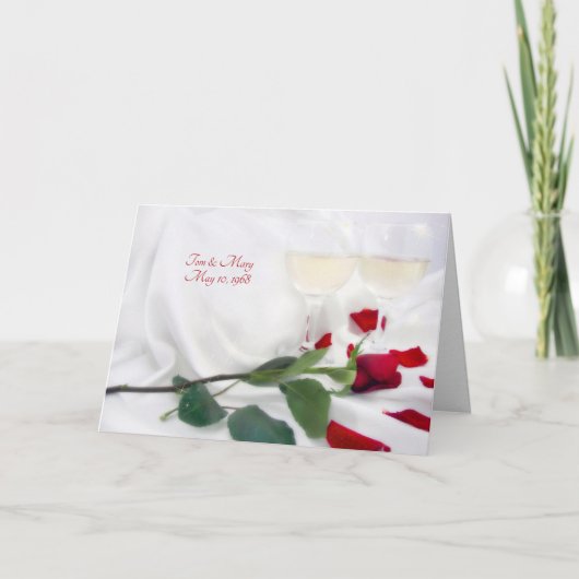 Hochzeitstag Wein und Rose auf Satin Karte (Vorderseite)