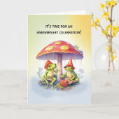 Hochzeitstag zwei lustige Frösche unter Pilzen Karte (Gelbe Blume)