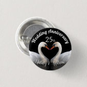 Hochzeitstag zwei Schwäne Schwarz Button (Vorne & Hinten)