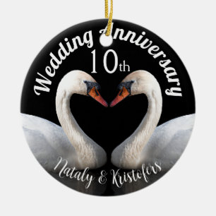 Hochzeitstag zwei Schwäne Schwarz Keramik Ornament