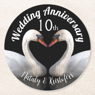 Hochzeitstag zwei Schwäne Schwarz Runder Pappuntersetzer