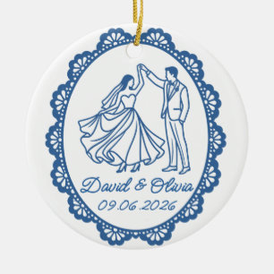 Hochzeitstanz Paarnamen & Datum Linienkunst Keramik Ornament
