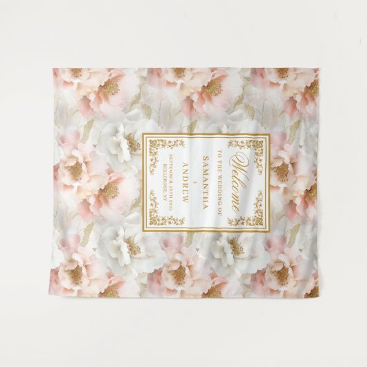 Hochzeitstapete mit Blütengold Wandteppich (Vorderseite (Horizontal))