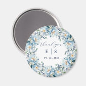 Hochzeitstaubblauer Blumenkranz Danke Magnet (Vorderseite/Rückseite)