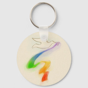 Hochzeitstaube mit Rainbow Ribbon Schlüsselanhänger