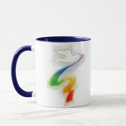 Hochzeitstaube mit Rainbow Ribbon Tasse (Links)