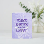 Hochzeitstauben auf lila einladung (Stehend Vorderseite)