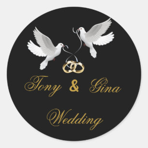 Hochzeitstauben Custom Wedding Black Round Sticker