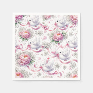 Hochzeitstauben mit rosa Pfingstrosen und Bändern Serviette