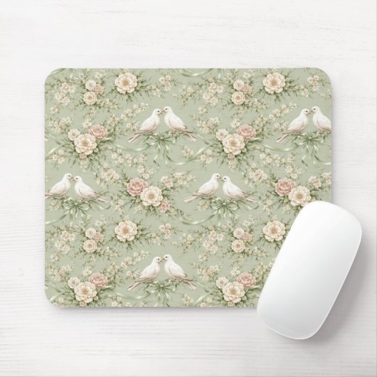 Hochzeitstauben mit Rosen und Bändern Mousepad (Mit Mouse)