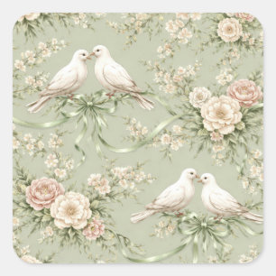 Hochzeitstauben mit Rosen und Bändern Quadratischer Aufkleber