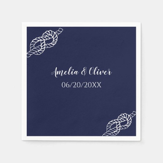 Hochzeitstaue Schiffsseil Weiß & Navy Blau Serviette (Vorderseite)