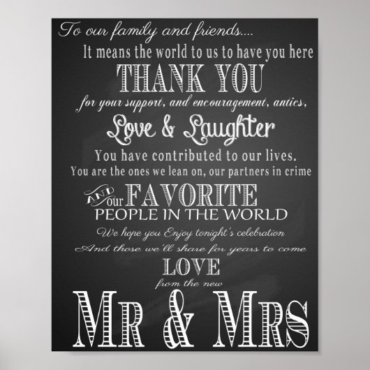 Hochzeitstempel "Danke" Vintage Tafel Poster (Vorne)