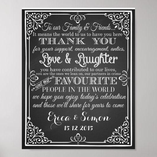 Hochzeitstempel "Danke" Vintage Tafel Poster (Vorne)