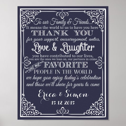 Hochzeitstempel "Danke" Vintage Tafel Poster (Vorne)