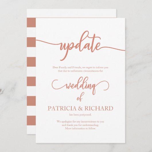 Hochzeitstermin - Aufschub-Update Elegante Rose Go Einladung (Vorne/Hinten)