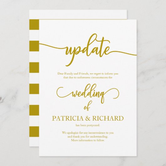 Hochzeitstermin - Aufschub-Update Elegantes Gold Einladung (Vorne/Hinten)