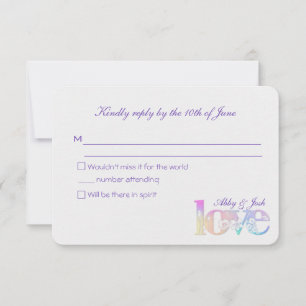 Hochzeitstext RSVP-Regenbogen-Liebe auf Weiß RSVP Karte