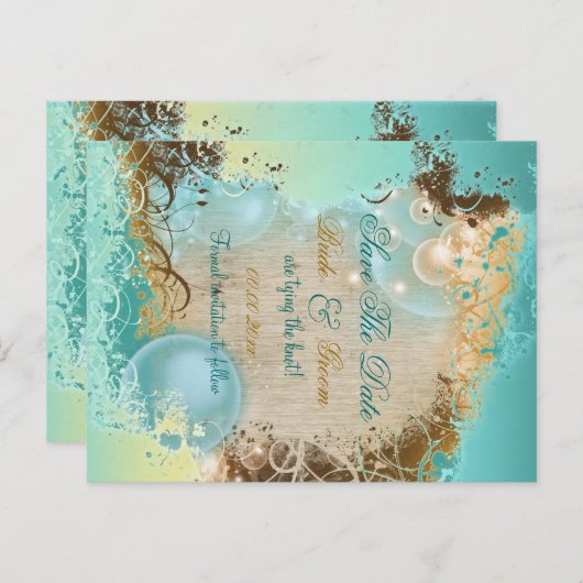 Hochzeitsthema am Strand "Save the Date" Ankündigungspostkarte (Vorne/Hinten)