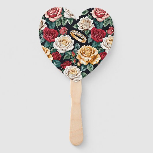Hochzeitsthema mit Rosen und Eheringen Fächer (Vorderseite)