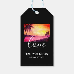 Hochzeitsthema Tropical Beach Sunset Watercolor Geschenkanhänger