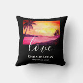 Hochzeitsthema Tropical Beach Sunset Watercolor Kissen (Rückseite)